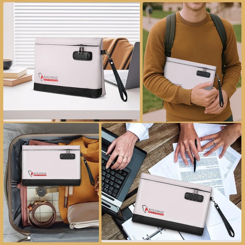 ROLOWAY Fireproof Money Bag with Lock for Cash, 6400°F Fire Proof Document Bag (12.2 x 8.5 x1.6 inches), Money Pouch with Zipper (Gray) - Image 5